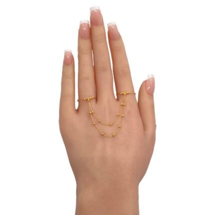 خاتم هيفاء ذهب عيار 21 الوزن 1.62 جرام سلسلتان مرصعتان بكرات دوريكا